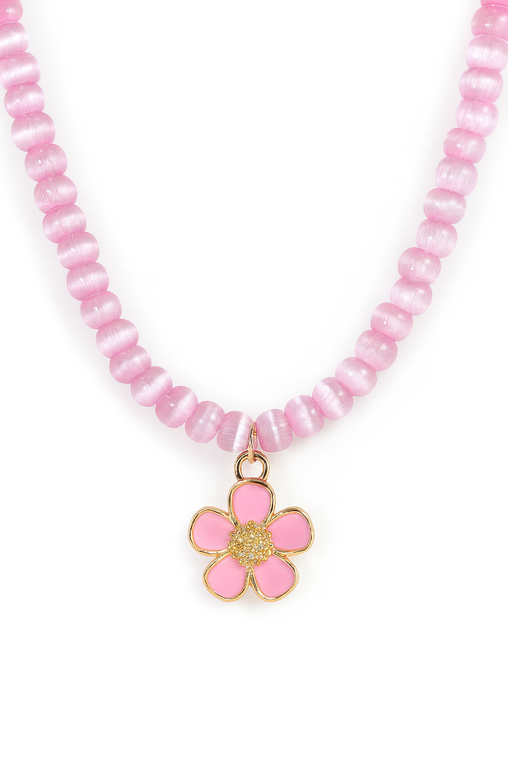 Soft Pink Blossom Necklace - Enamel Flower Charm