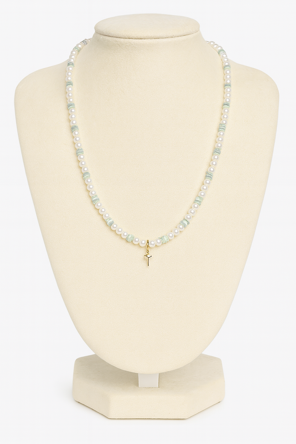 Pearl & Aquamarine Cross Necklace